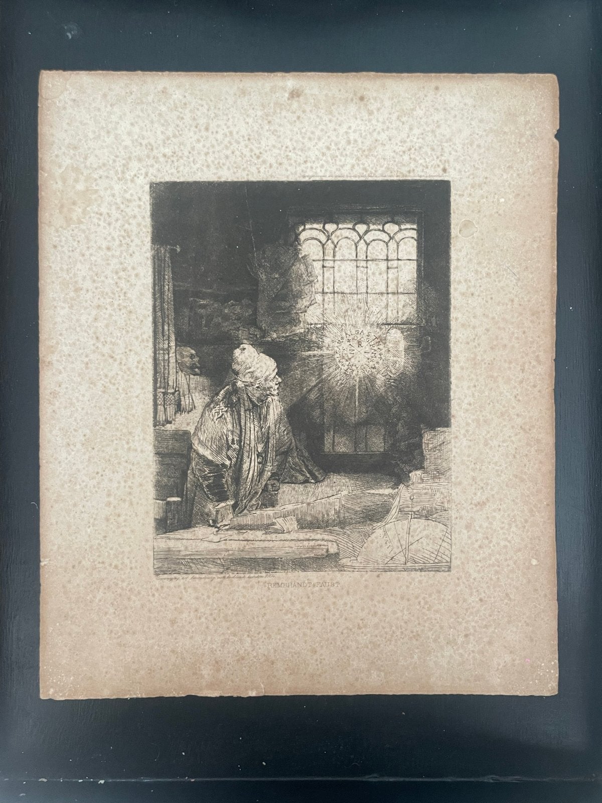 Rembrandt - Faust in zijn studeerkamer (ets), Antiek en Kunst, Ets, Portret, Origineel, 1600 - 1699