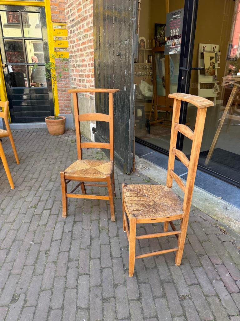 Set van 2 antieke bidstoelen met biezen zitting, Antiek en Kunst, Ophalen