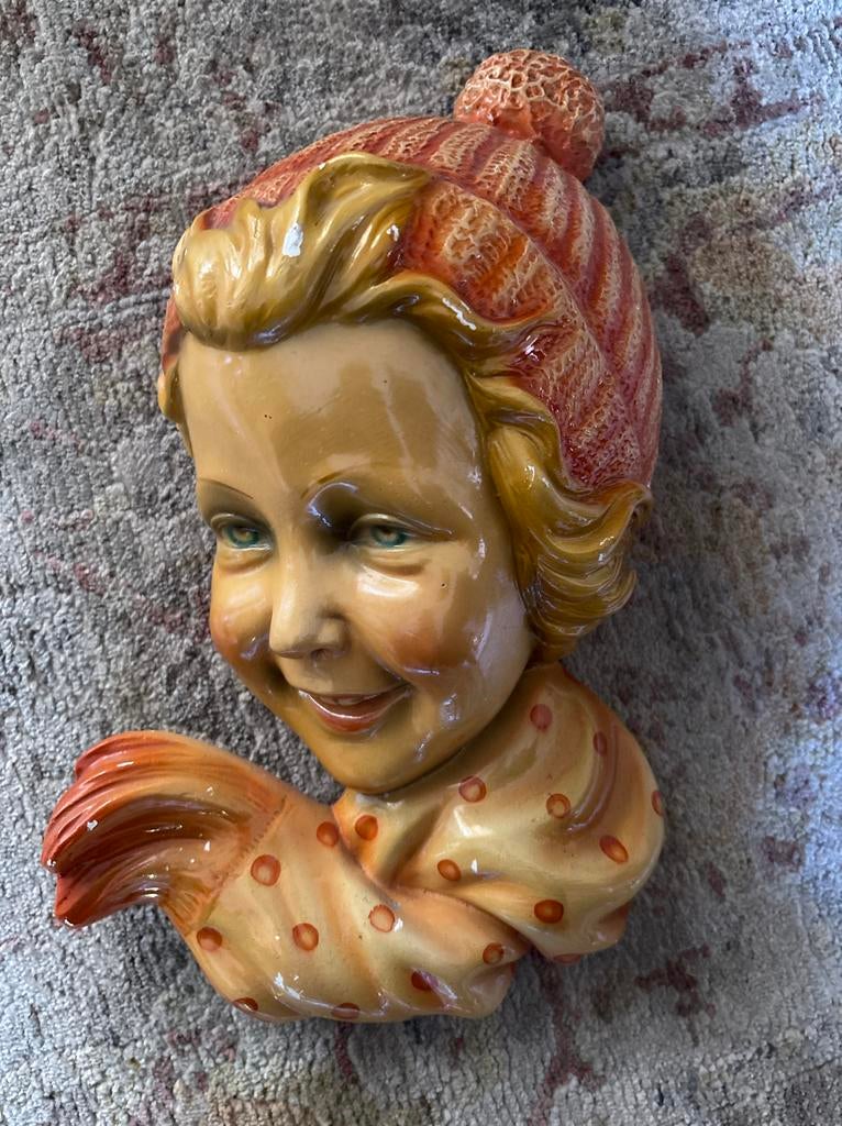 Vintage wanddecoratie kinderhoofdje, Ophalen of Verzenden
