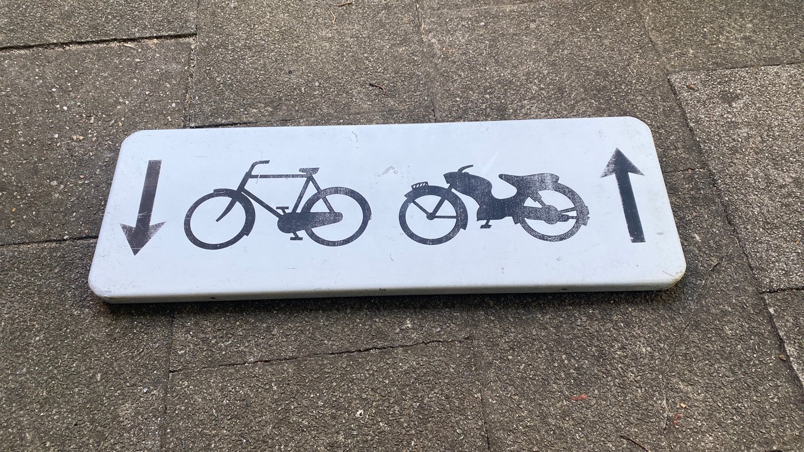 Oud verkeersbord oldtimer fiets en brommer, Ophalen of Verzenden