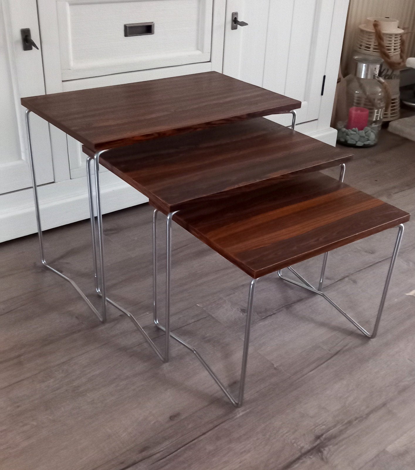 Retro Brabantia miniset / bijzettafels, Minder dan 55 cm, Gebruikt, Rond, Ophalen