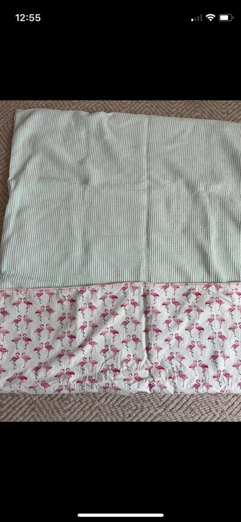 Mintgroene zomerdeken met flamingos peuterbed, Meisje, Ophalen of Verzenden, Groen, Deken of Dekbed