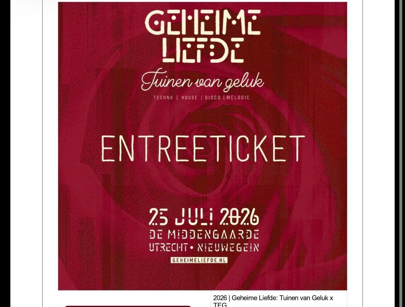 Geheime liefde Tuinen van geluk zaterdag 25 juli 2026, Tickets en Kaartjes, Concerten | House, Techno en Trance, Twee personen