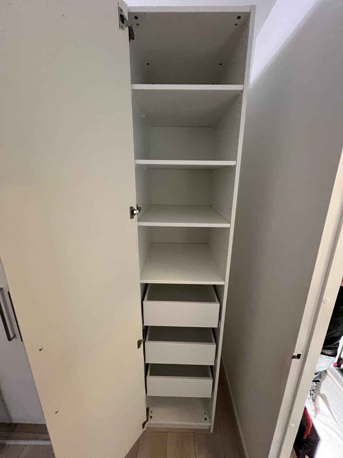 Witte IKEA Pax hoogglans kast met lades en planken, Ophalen, Overige materialen, Gebruikt, 200 cm of meer