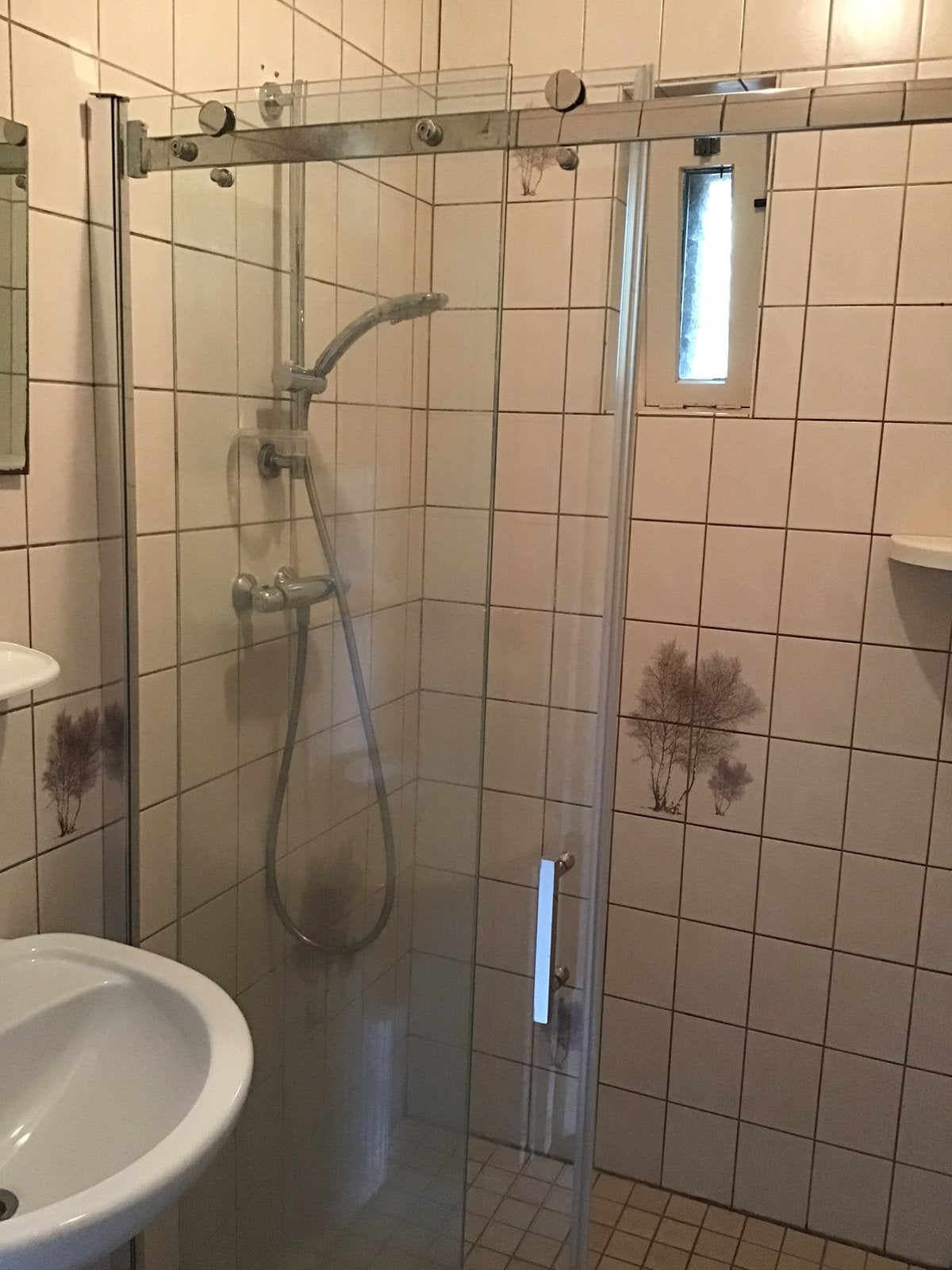 Douchewand uitschuifbaar, wasbak met kraan., Ophalen, Gebruikt