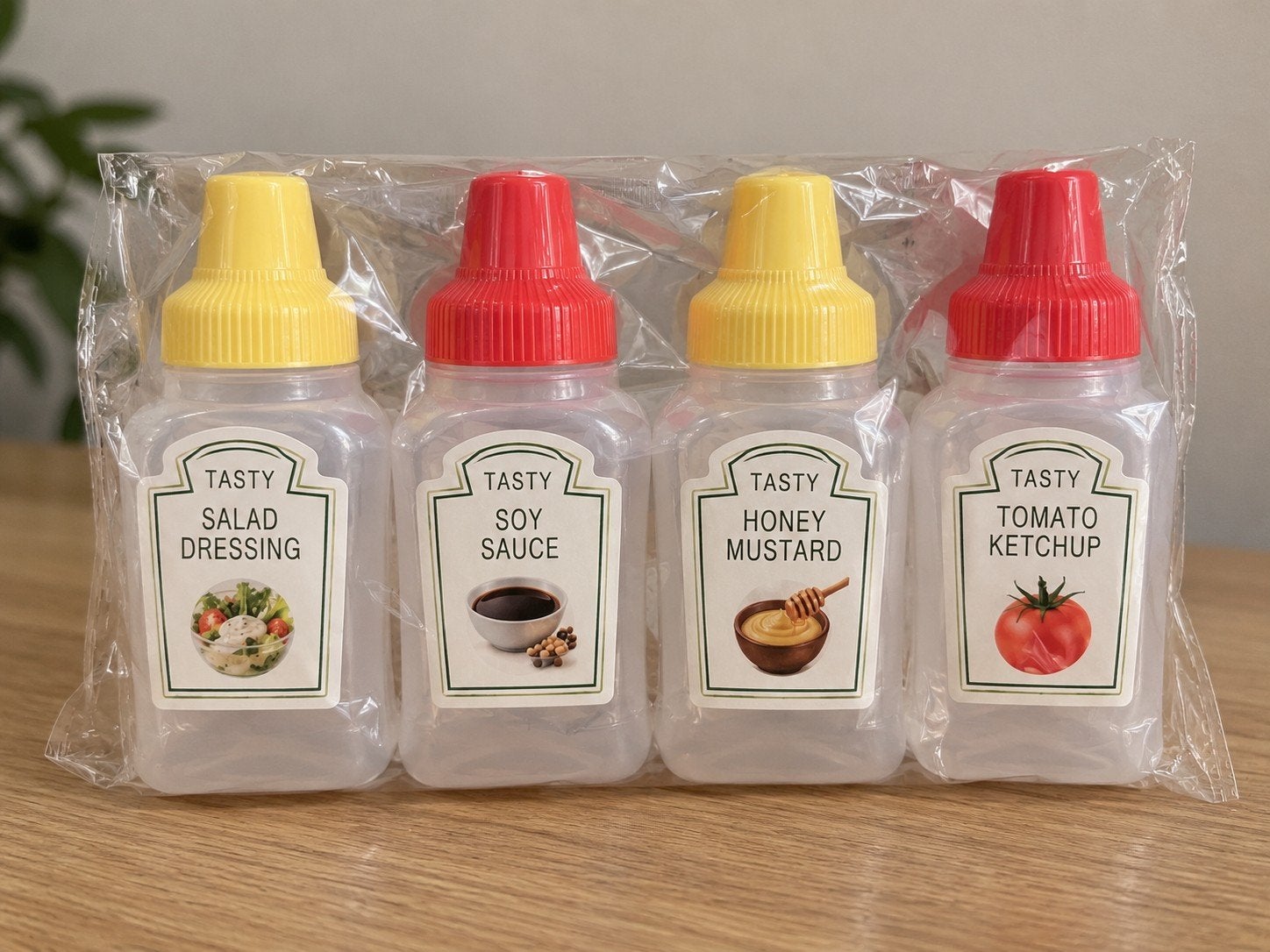Set van 4 mini knijpflesjes voor sauzen en dressings, Overige typen, Kunststof, Nieuw, Ophalen of Verzenden