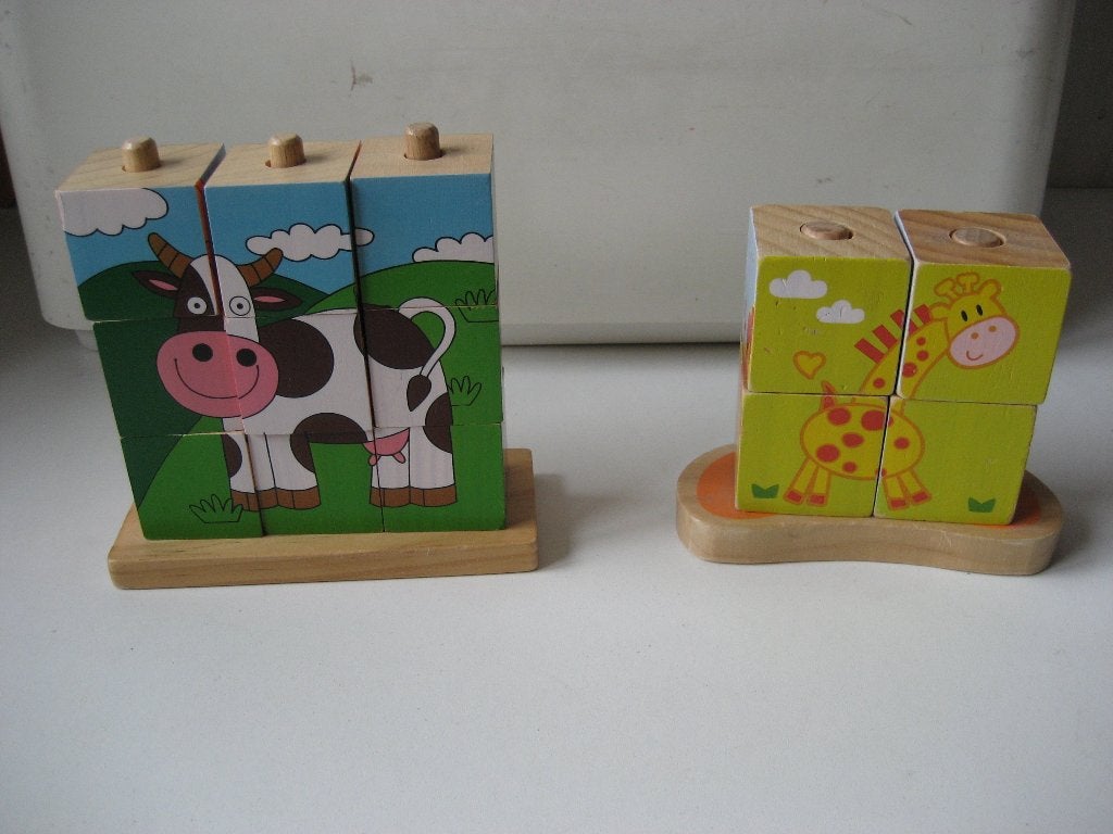 set van 2 houten blokpuzzels dieren, Ophalen of Verzenden, Zo goed als nieuw, Van hout, Minder dan 10 stukjes