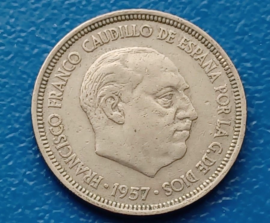 Spanje 5 pesetas 1957 (59), Postzegels en Munten, Verzenden, Overige landen, Losse munt