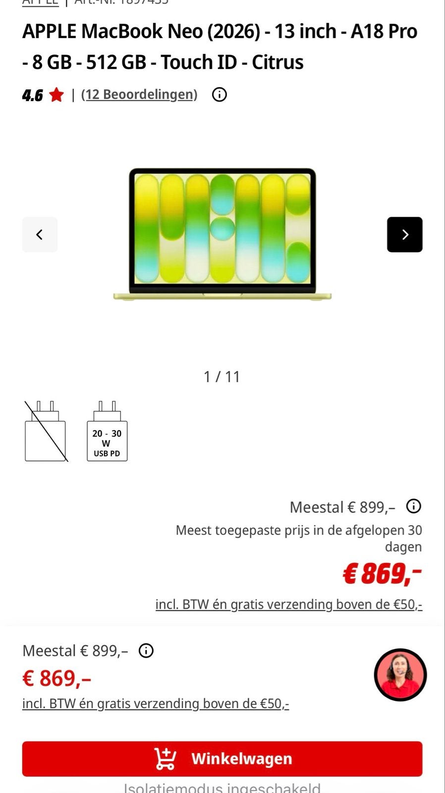 Nieuwe MacBook Neo (2026) 512GB Touch ID Citrus, Computers en Software, Overige modellen, 8 GB, 13 inch, 512 GB