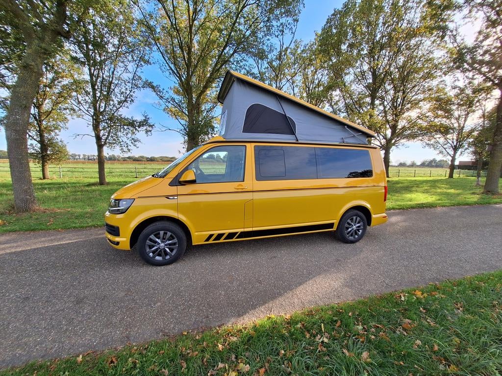 Volkswagen transporter T6 Camper 150 pk 6 zitplaatsen Lwb, Hefdak, Buscamper of Camperbus, Volkswagen, Bedrijf