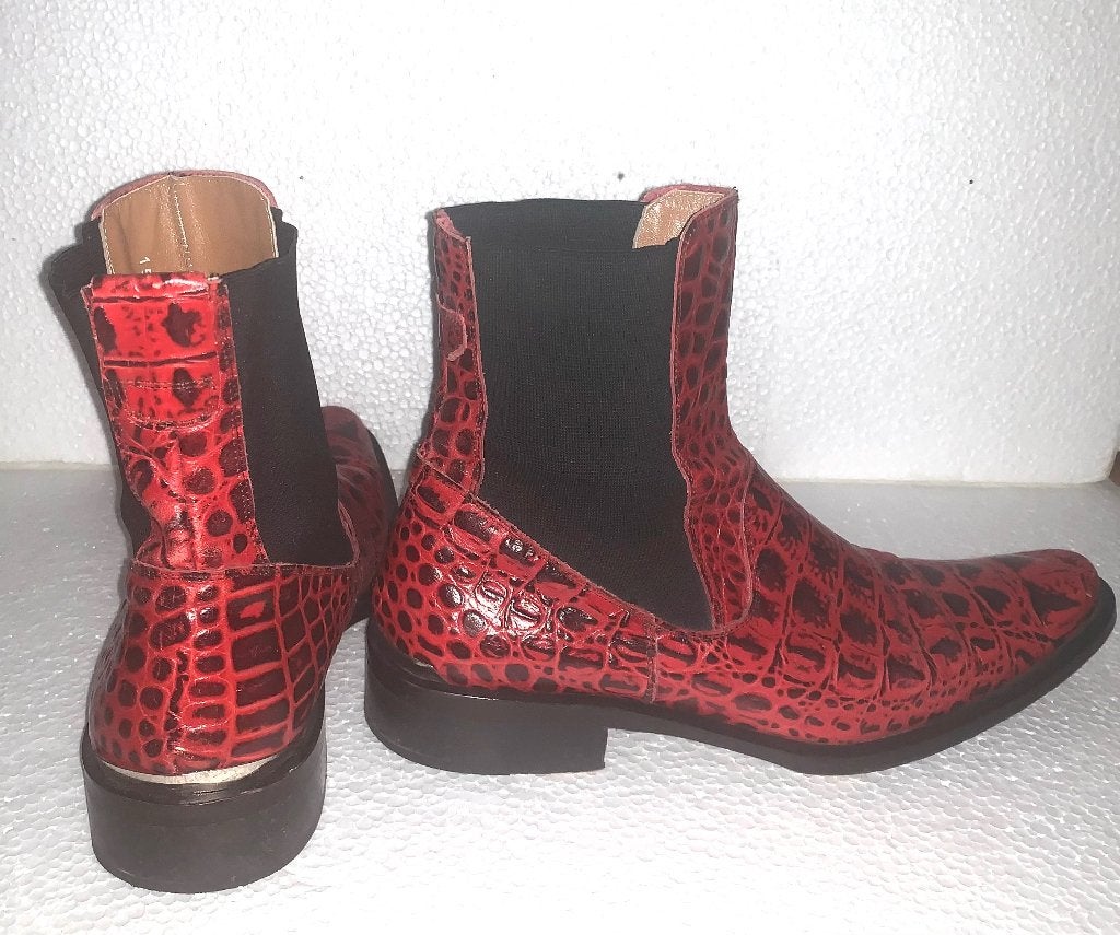 Rode leren herenschoenen met pantermotief maat 42, Overige kleuren, Boots, Ophalen of Verzenden, Zo goed als nieuw