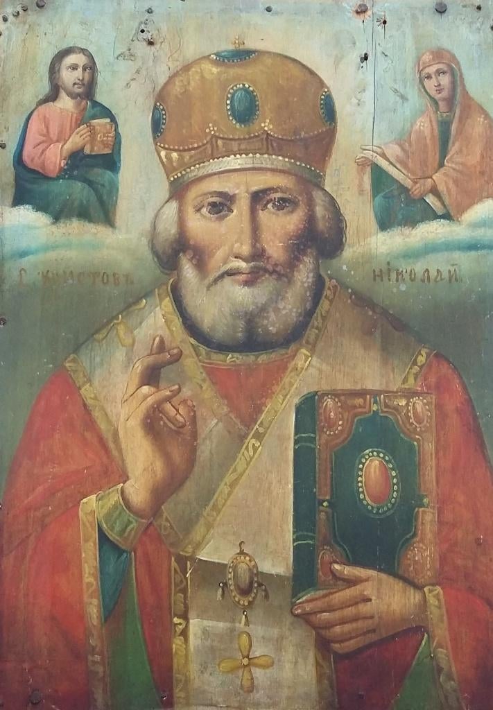 Om 1850-1900 Russisch Orthodox Ikoon Icoon Nicolaas van Myra, Ophalen of Verzenden