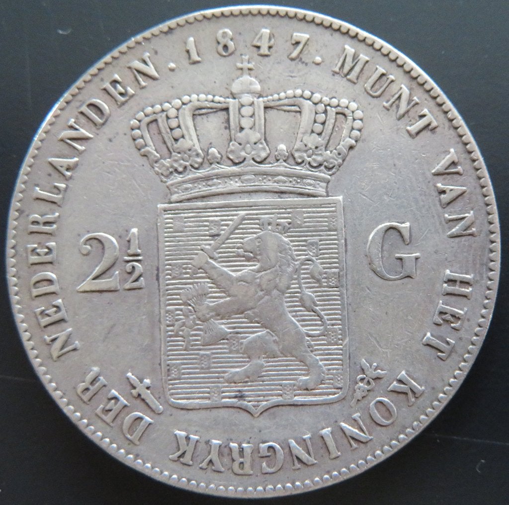 2,5 Gulden 1847, Postzegels en Munten, Munten | Nederland, Verzenden, Zilver, Losse munt, 2½ gulden