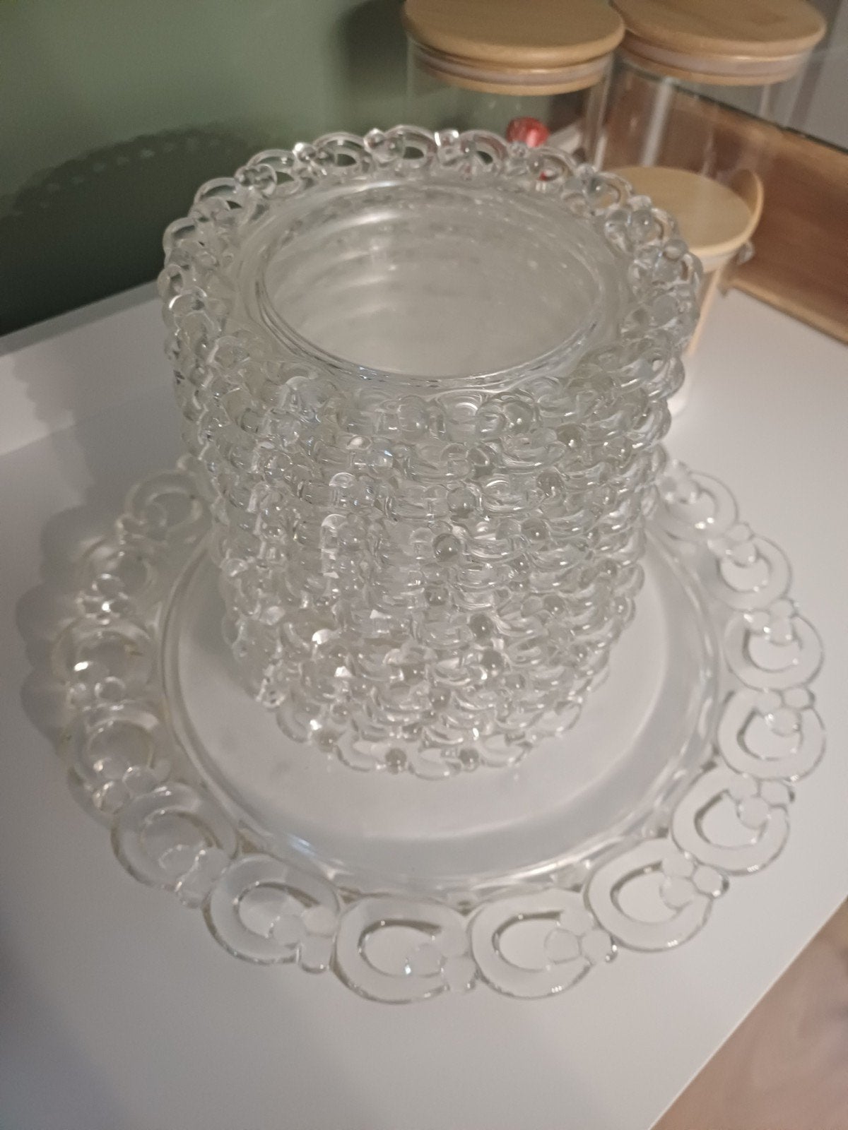 Taartschaal met 12 gebaksbordjes, Ophalen, Gebruikt, Glas, Bord(en)