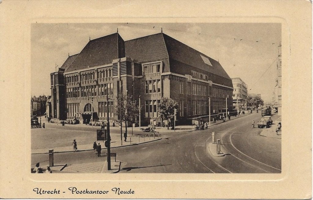 Utrecht, Postkantoor Neude, Volk, Tram, Ophalen of Verzenden, 1920 tot 1940, Ongelopen, Utrecht