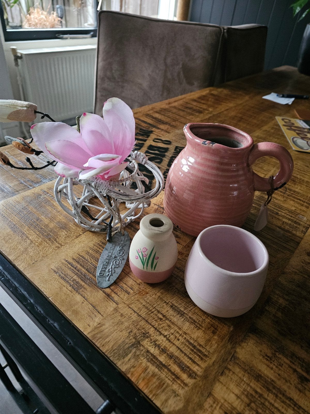Mooie roze set en meer 4.95 per set, Ophalen, Overige kleuren, Minder dan 50 cm, Glas