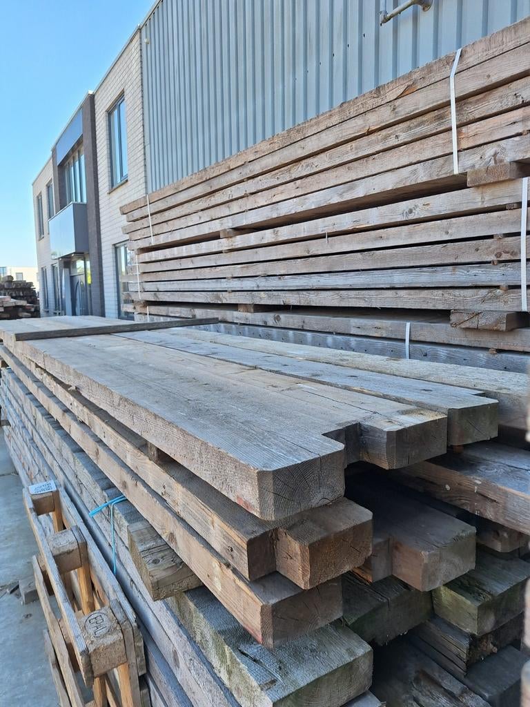 Partij  sloophout  gordingen  balken 7,5x22,5x480/500cm, Doe-het-zelf en Verbouw, Hout en Planken, Ophalen of Verzenden, 50 mm of meer