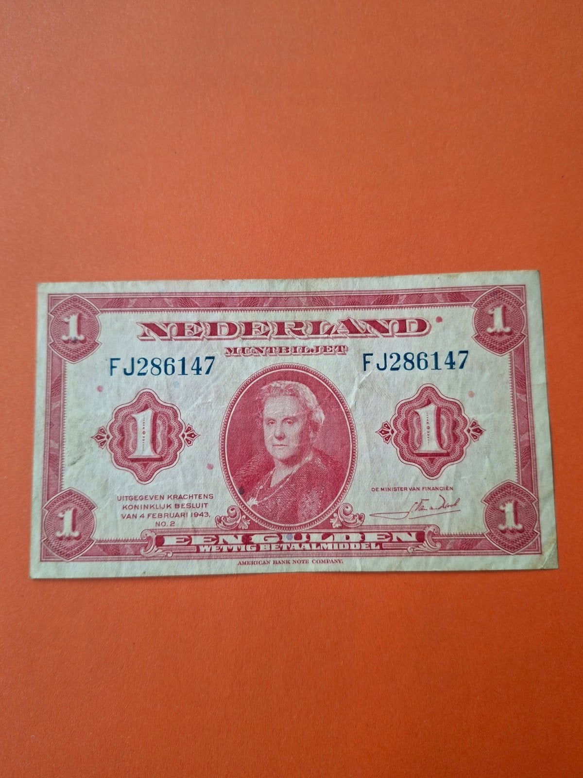 1 gulden Wilhelmina uit 1943
in ZF
Serie nummer FK 286147
NV, Postzegels en Munten, Bankbiljetten | Nederland, Ophalen of Verzenden
