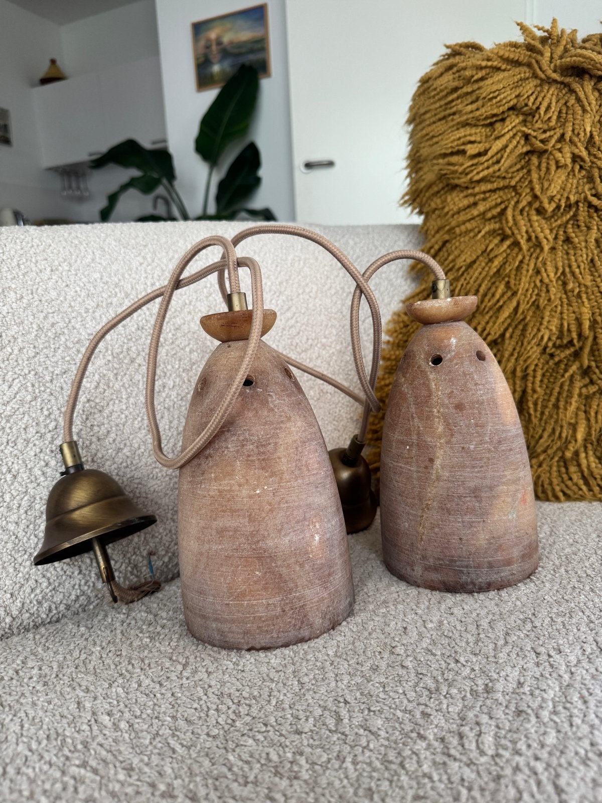 unieke hanglampen van steen/keramiek hk living romy boomsma, Ophalen of Verzenden, Gebruikt, Steen/keramiek, E14 (klein)