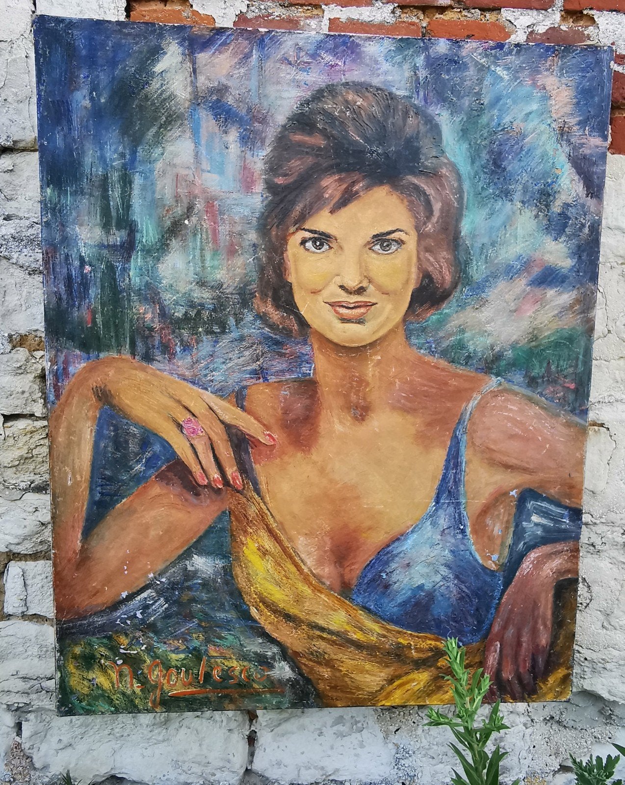 Jacky Kennedy Onassis canvasdoek schilderij 1969 81-65cm, Ophalen, Olieverf, Overige materialen, Gesigneerd