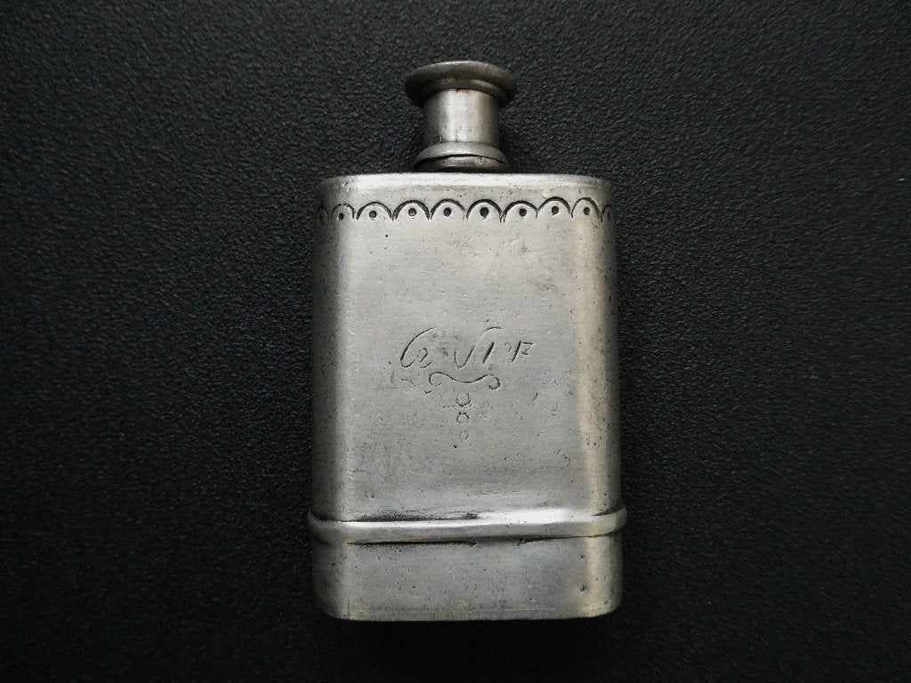 Tinnen heupfles / zakflacon 95 % tin flacon fles, Antiek en Kunst, Ophalen of Verzenden