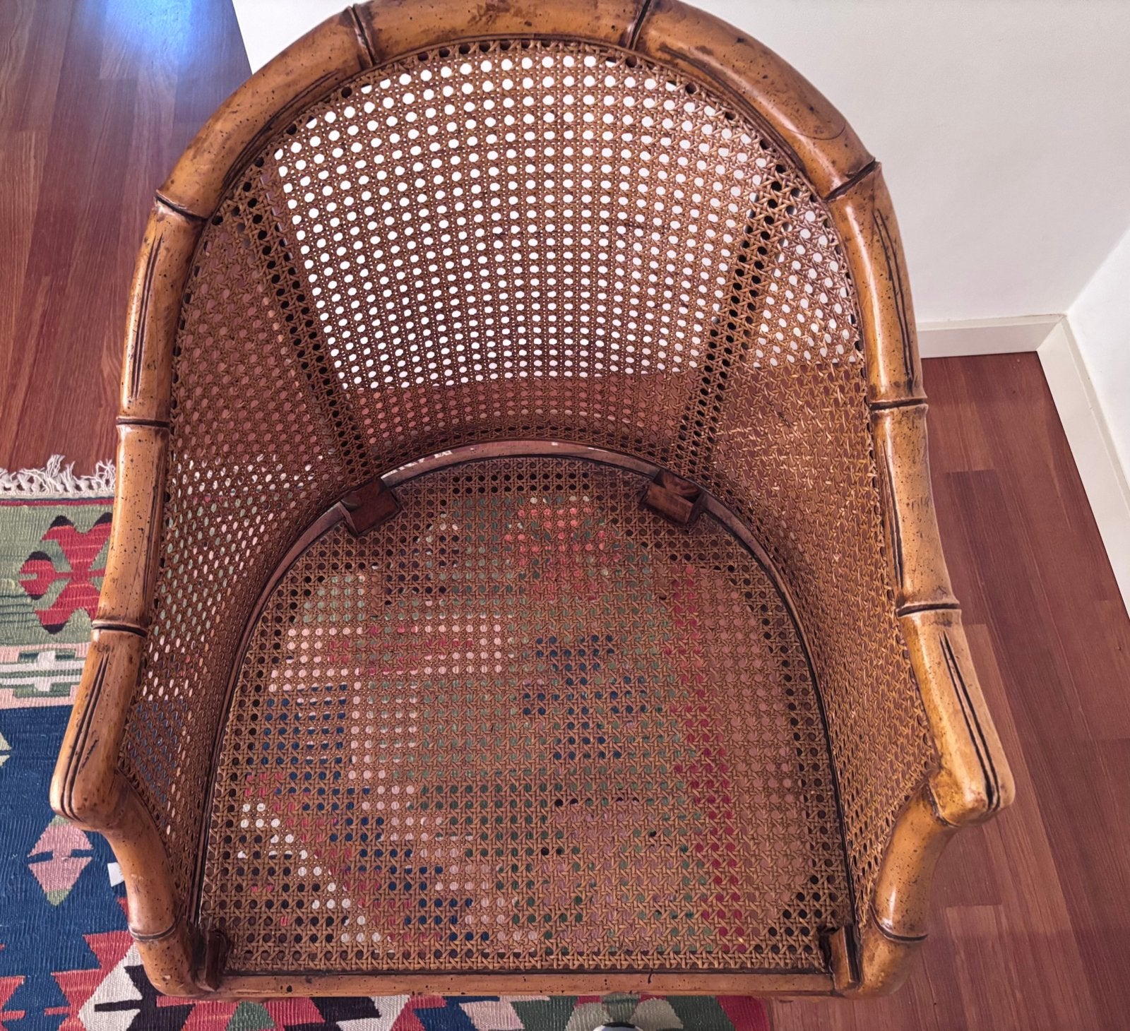 Karakteristieke vintage Giorgetti fauteuil faux bamboe rotan, Ophalen