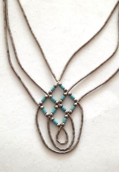 Vintage Native American liquid silver Heishi kralen ketting, Ophalen, Zo goed als nieuw, Zilver, Zilver