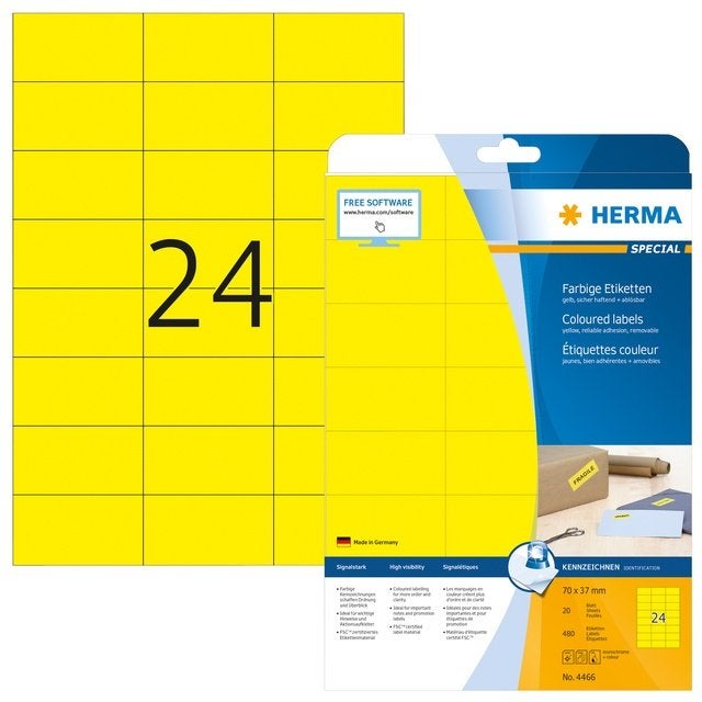 Etiket HERMA 4466 70x37mm verwijderbaar geel 480stuks, Ophalen of Verzenden, Nieuw