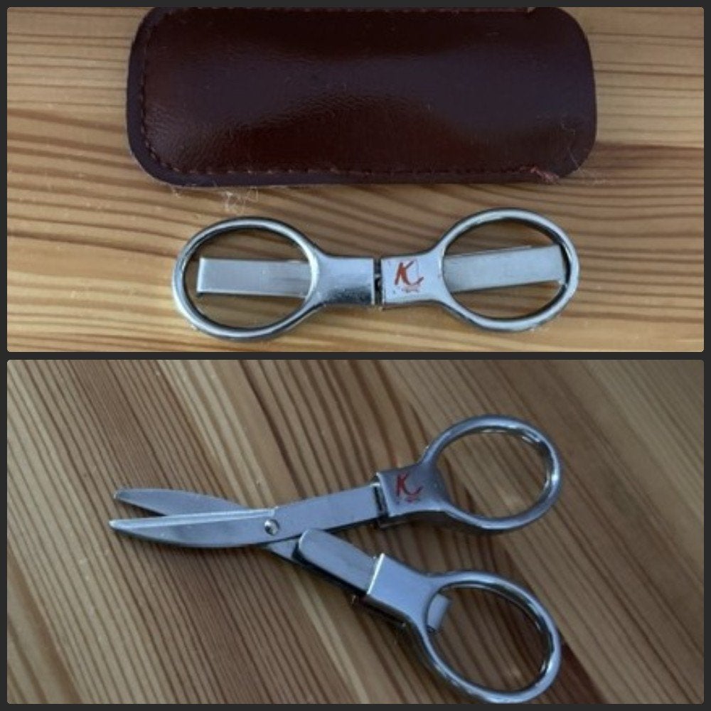 Mini RVS opvouwbare schaar in etui make up tasje, toilettas, Ophalen of Verzenden, Nieuw, Overige kleuren, Handen en Nagels