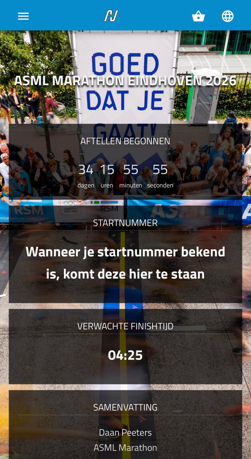 Startbewijs marathond Eindhoven, Eén persoon