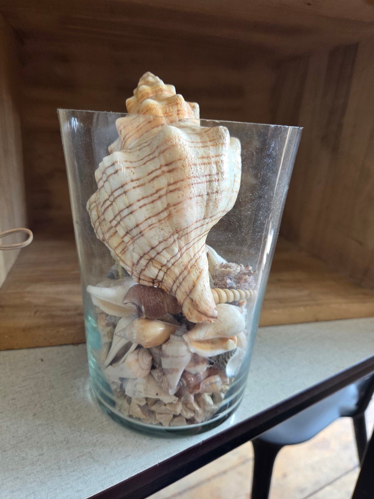 Decoratieve glazen vaas met schelpen, Ophalen of Verzenden, Schelp(en)