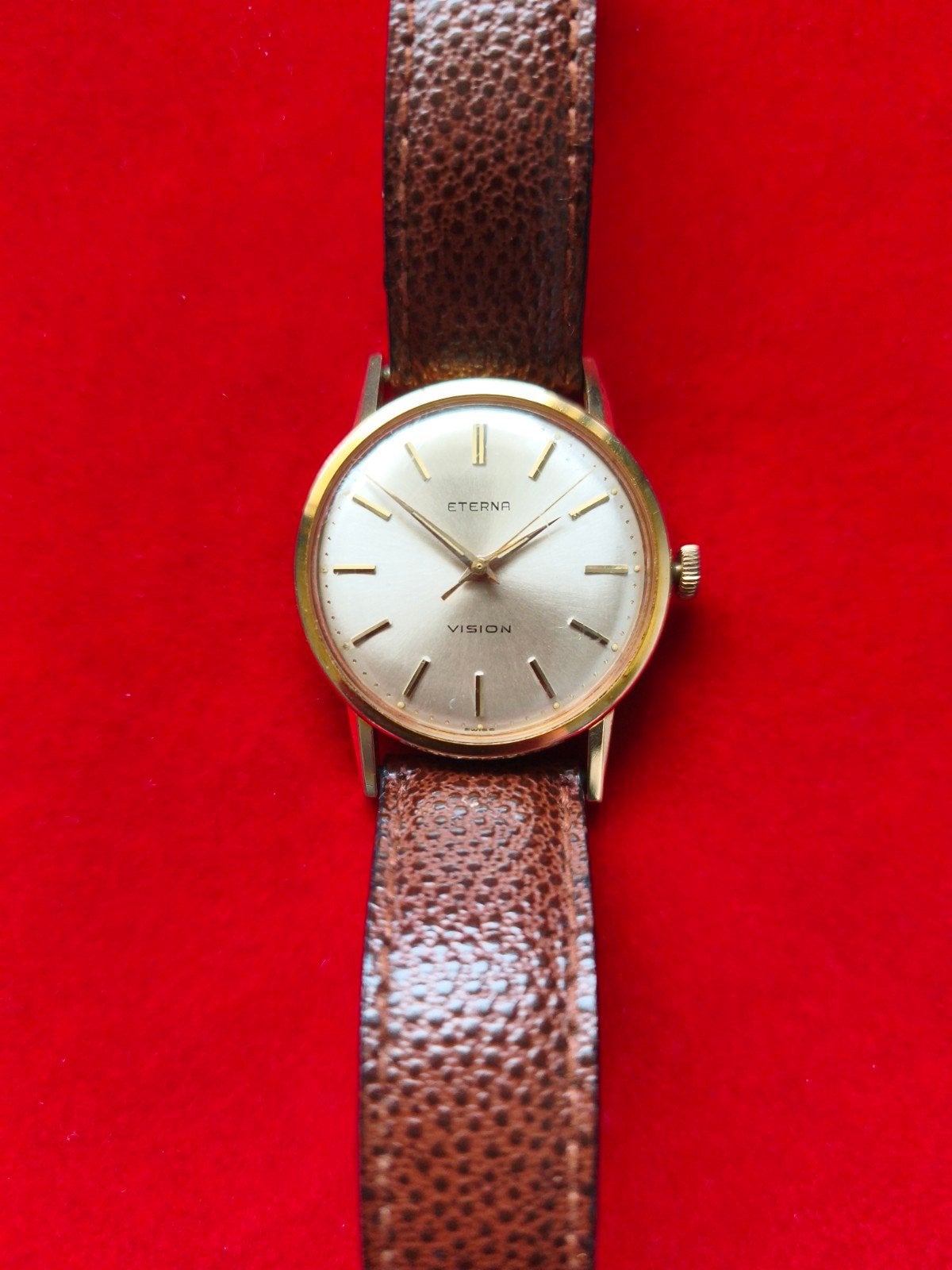 Vintage Eterna Vision Polshorloge - Verguld met Leren Band, Overige merken, Overige materialen, Polshorloge, Met bandje