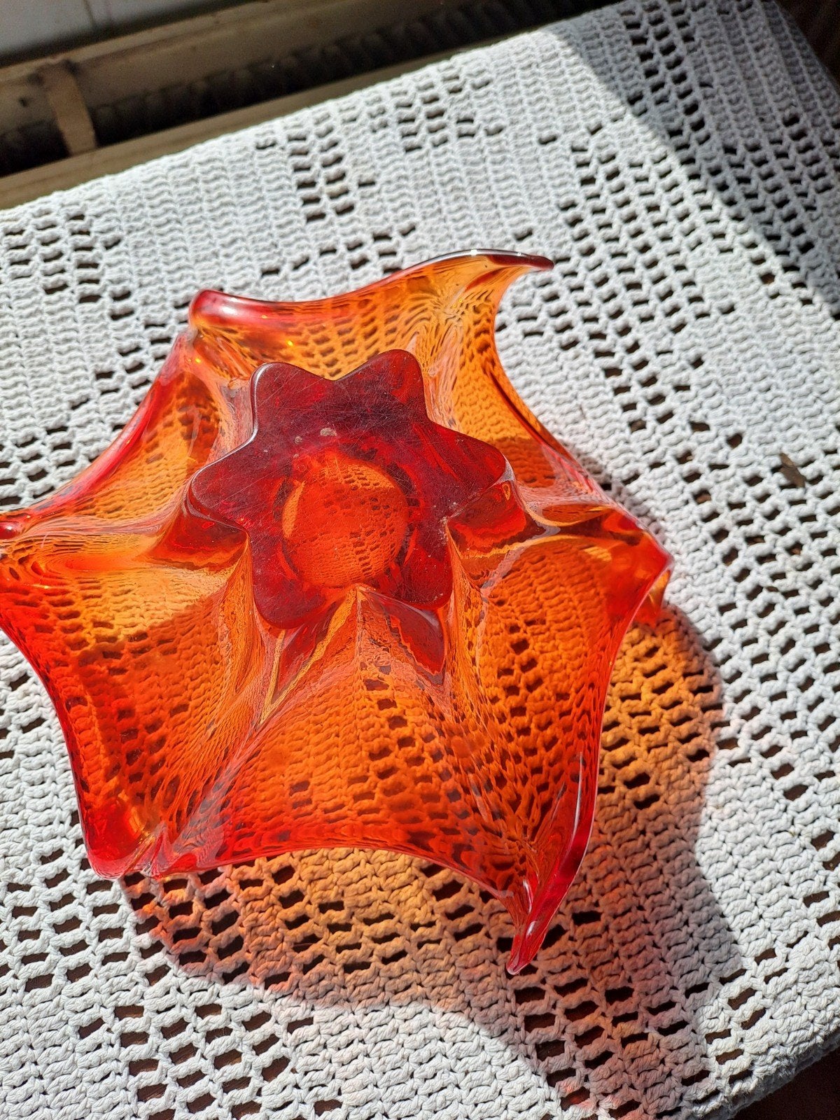 Vintage Oranje Glazen Schaal - Stervormig Design, Ophalen of Verzenden