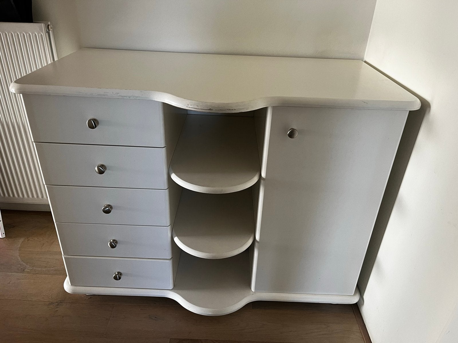 Witte commode met lades en kastje, Gebruikt, 100 tot 150 cm, Ophalen of Verzenden, 3 of 4 laden