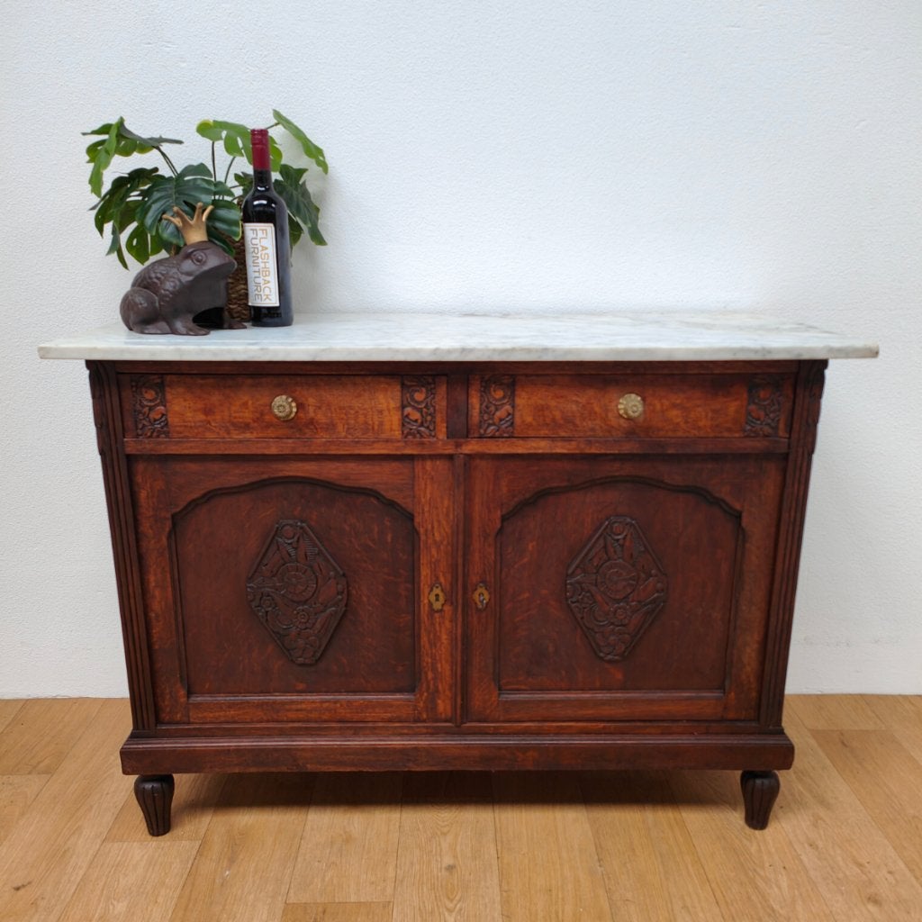 Vintage antieke commode dressoir ladekast met marmer blad 02, Valkenswaard, Gebruikt, 100 tot 150 cm, Info@flashbackfurniture.nl