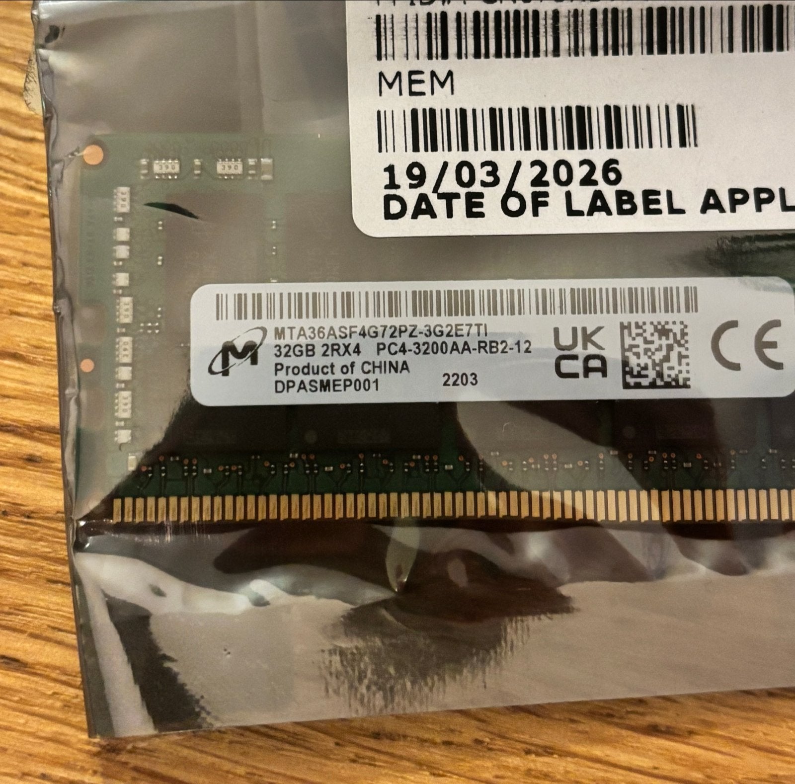 Micron 32GB DDR4 RAM PC4-3200AA-RB2-12 Geheugen, 32 GB, Server, DDR4, Nieuw
