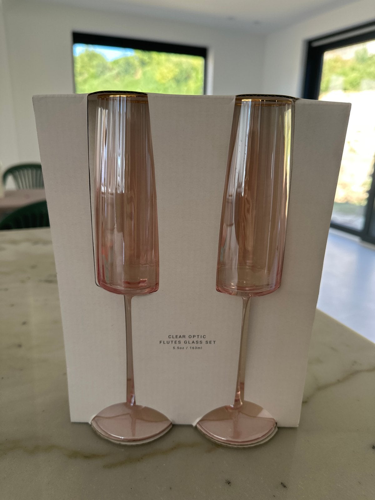 Rachel Zoe Clear Optic Flute Glass Set - Nieuw, Nieuw, Ophalen of Verzenden, Roze, Overige merken