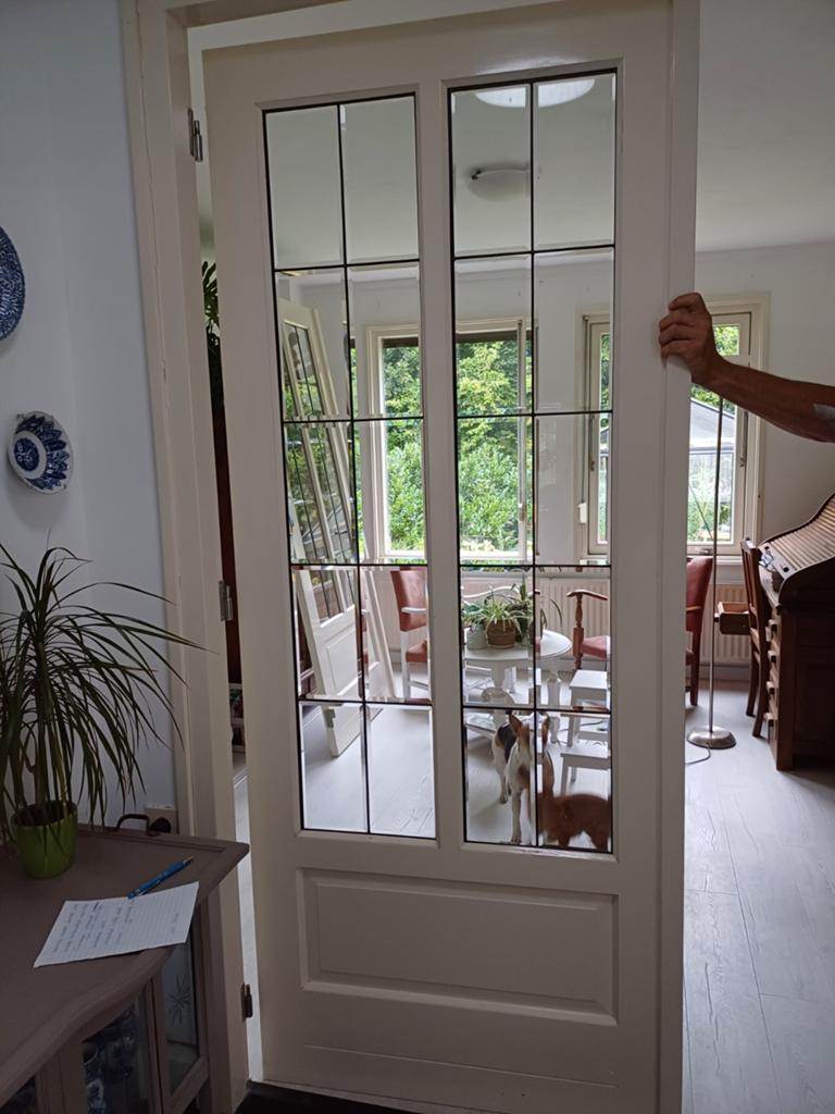 Prachtige openslaande binnendeuren facet glas in lood, Ophalen, Binnendeur, 200 tot 215 cm, Glas