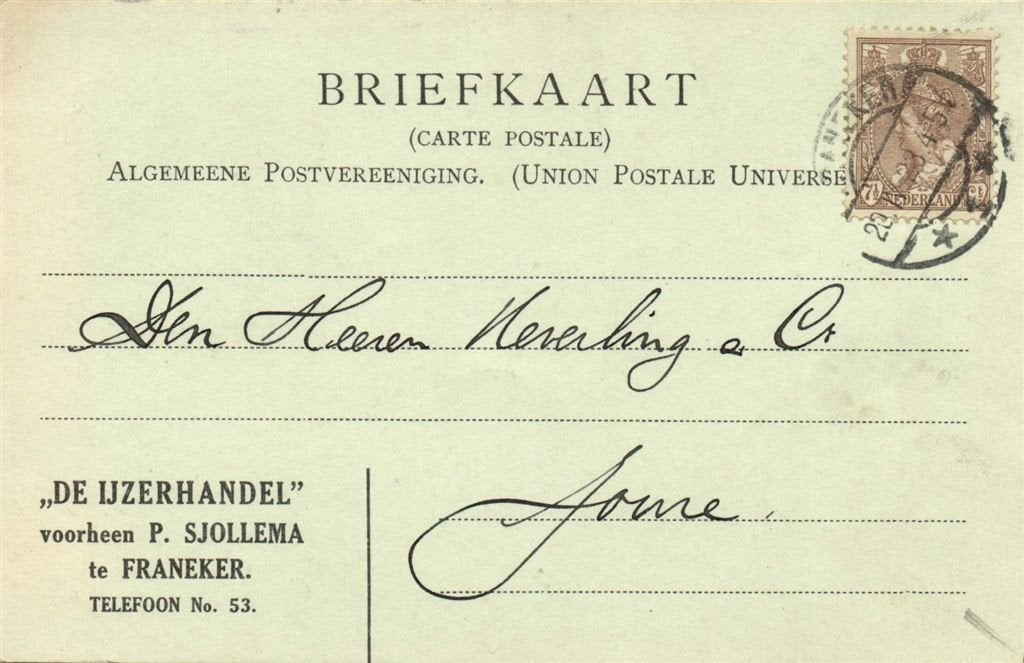 voorheen P. Sjollema, Franeker - 04.1923 - briefkaart, Ophalen of Verzenden, Briefkaart