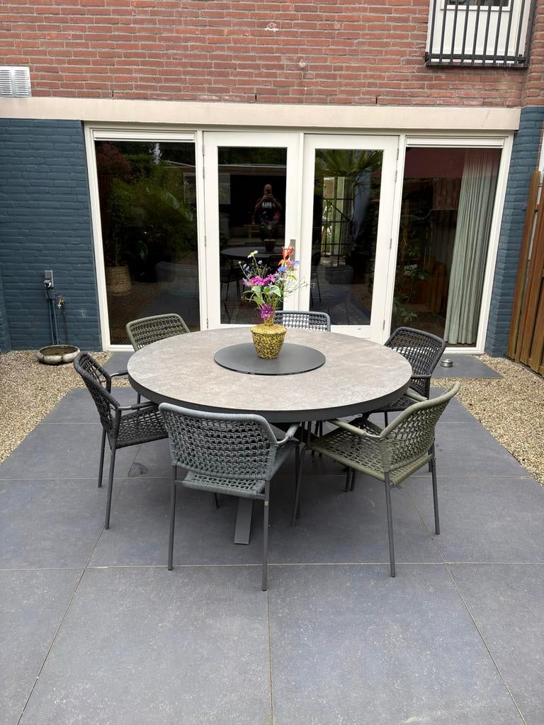 Dinningset/Tuinset - Ronde Tafel met 6 Stoelen, Eettafel, 6 zitplaatsen, Aluminium, Ophalen of Verzenden