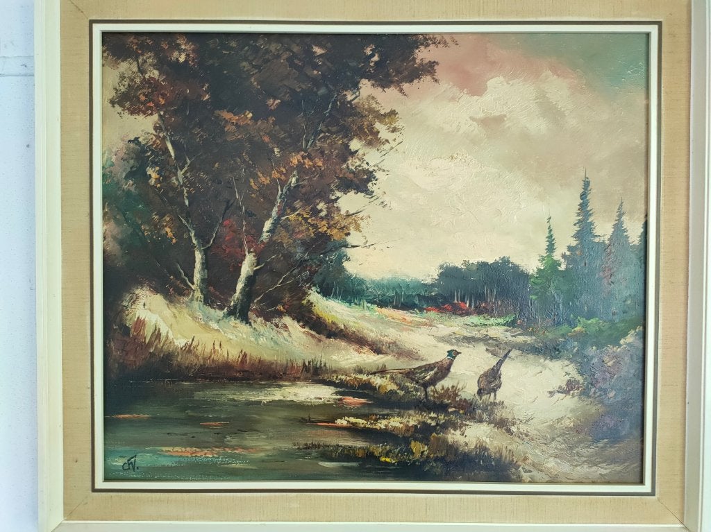 Boslandschap met fazanten, Ophalen, 50 – 75, Gebruikt, Schilderij