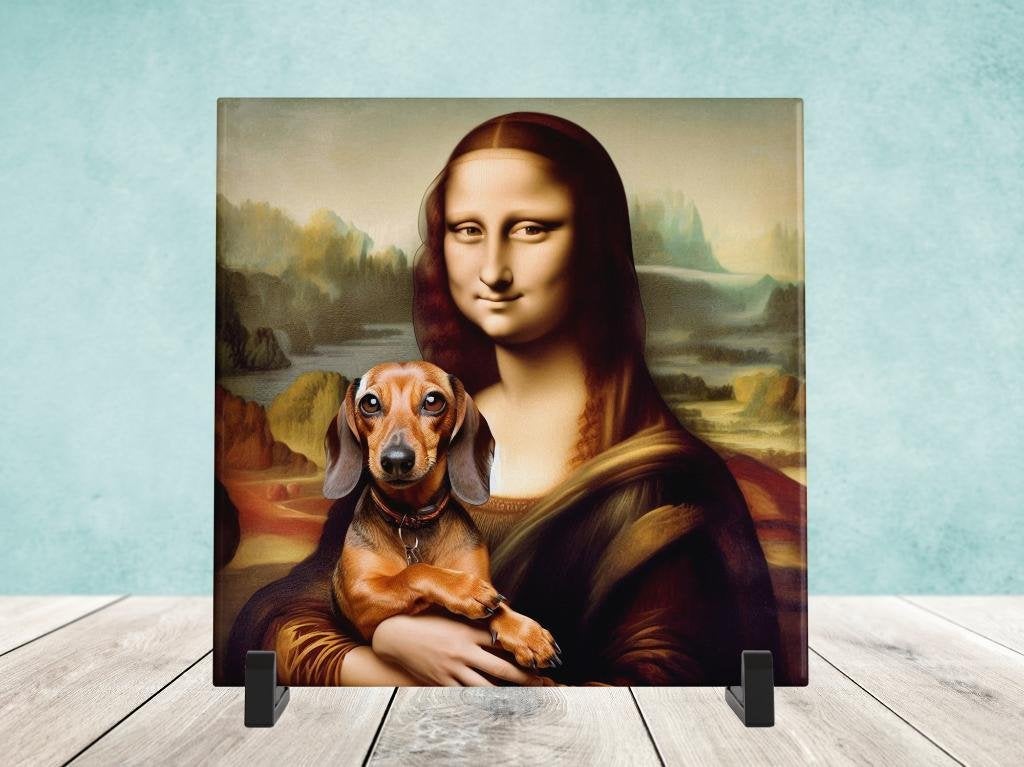 Keramische Tegel - Mona Lisa met een Teckel, Verzenden, Nieuw