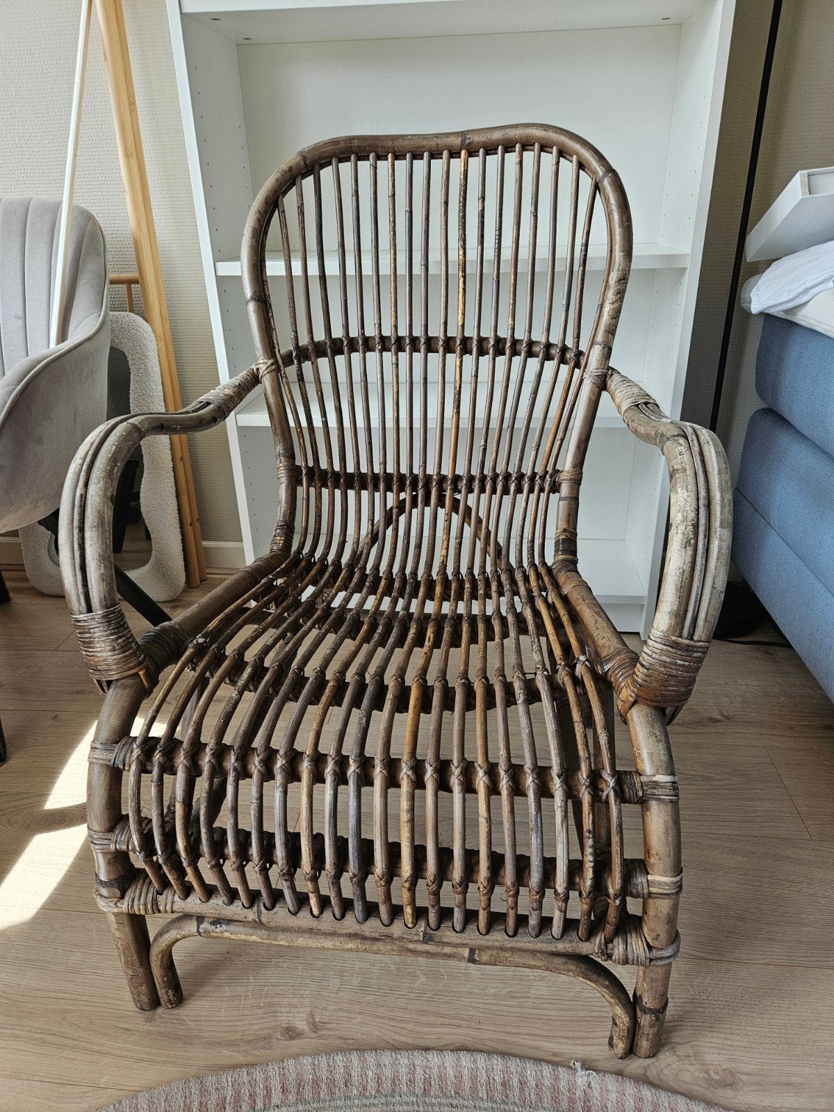 Vintage rotan fauteuil, Ophalen, Gebruikt, Bruin, Vintage