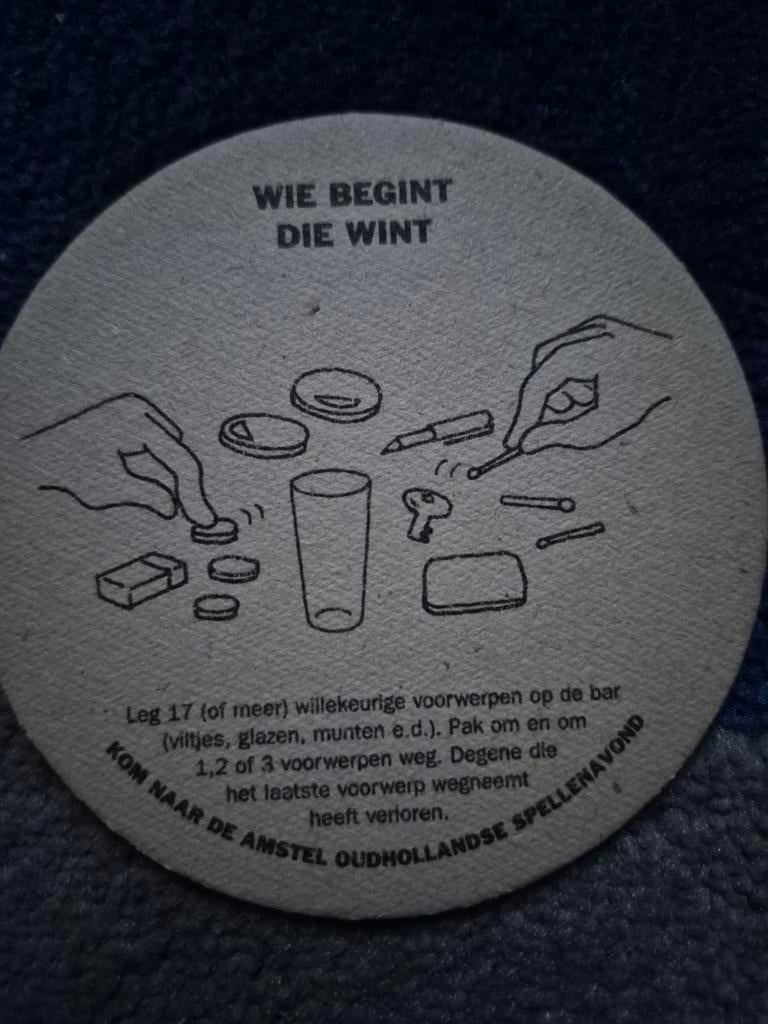 Amstel Oudhollands Spellenavond Bierviltje, Ophalen of Verzenden, Gebruikt, Viltje(s), Amstel