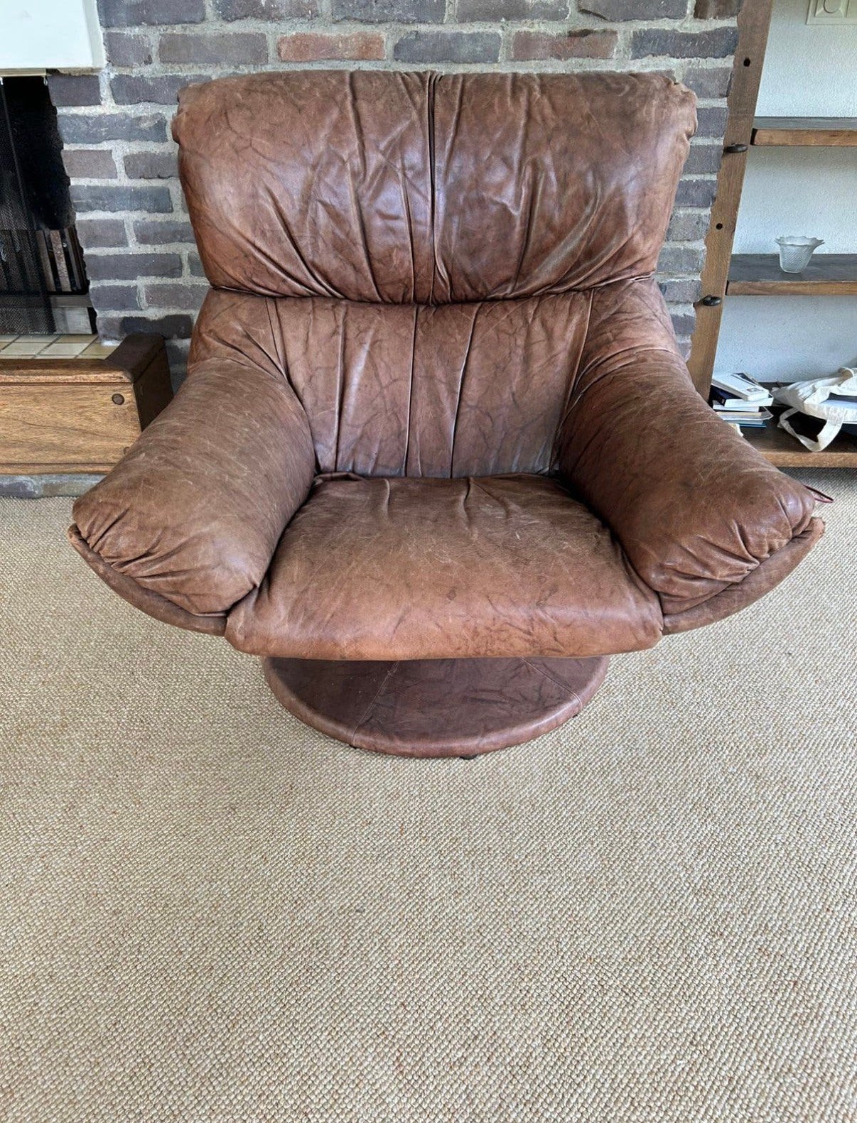 vintage leren draaifauteuil uit de jaren 70, Huis en Inrichting, Ophalen, Zo goed als nieuw, 75 tot 100 cm, 50 tot 75 cm