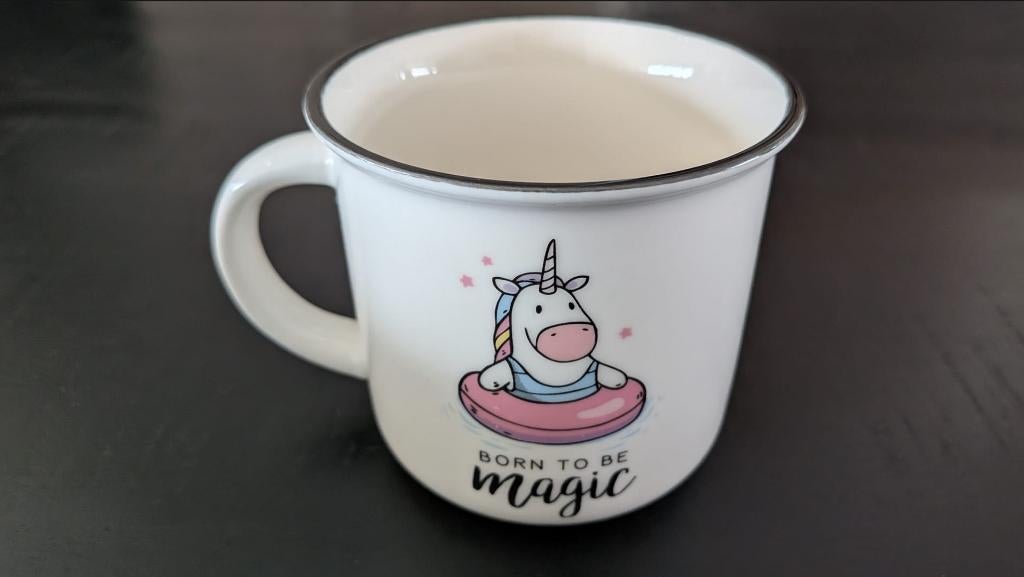 Porseleinen Mok - Eenhoorn - Cup-Puccino van Legami Milano, Ophalen of Verzenden, Zo goed als nieuw, Overige stijlen, Kop(pen) en/of Schotel(s)