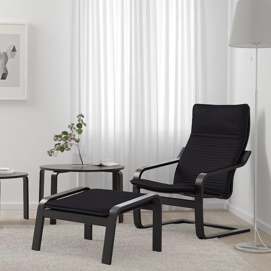 IKEA Fauteuil en voetenbank, Ophalen, 75 tot 100 cm, Zo goed als nieuw, Fauteuil en voetenbank, zwartbruin/Knisa zwart