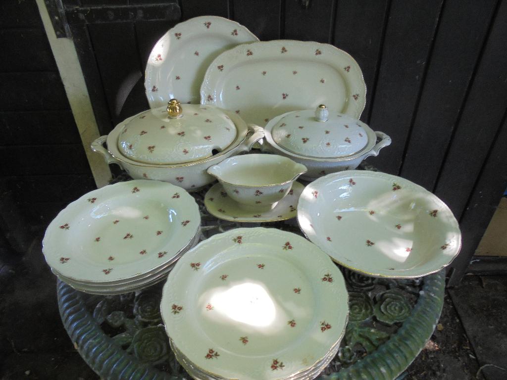 Dinerservies Zeh Scherzer Bavaria roze roosjes reliëf rand, Ophalen of Verzenden