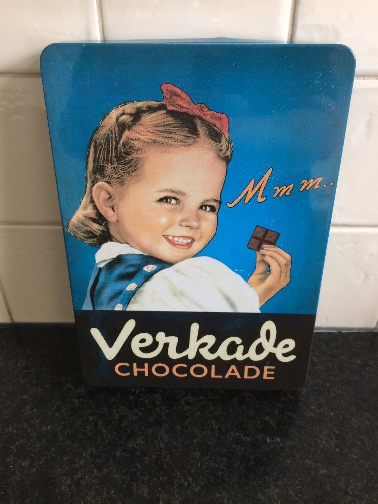 verkade blik met nostalgische print!, Ophalen of Verzenden, Zo goed als nieuw, Overige, Verkade