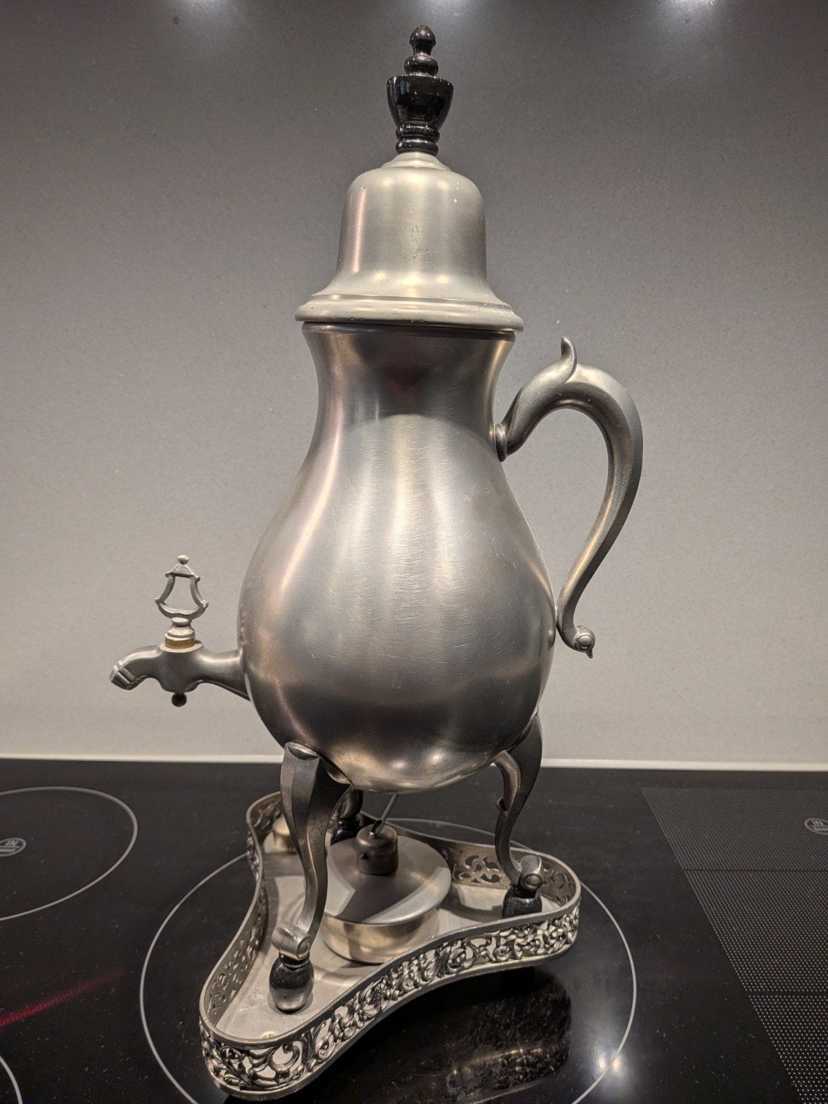 Antieke tinnen koffie- of theepercolator met brander, Antiek en Kunst, Ophalen